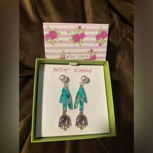Betsey Johnson Brand,new in box,cute dangle flower earrings,iridescent crystals